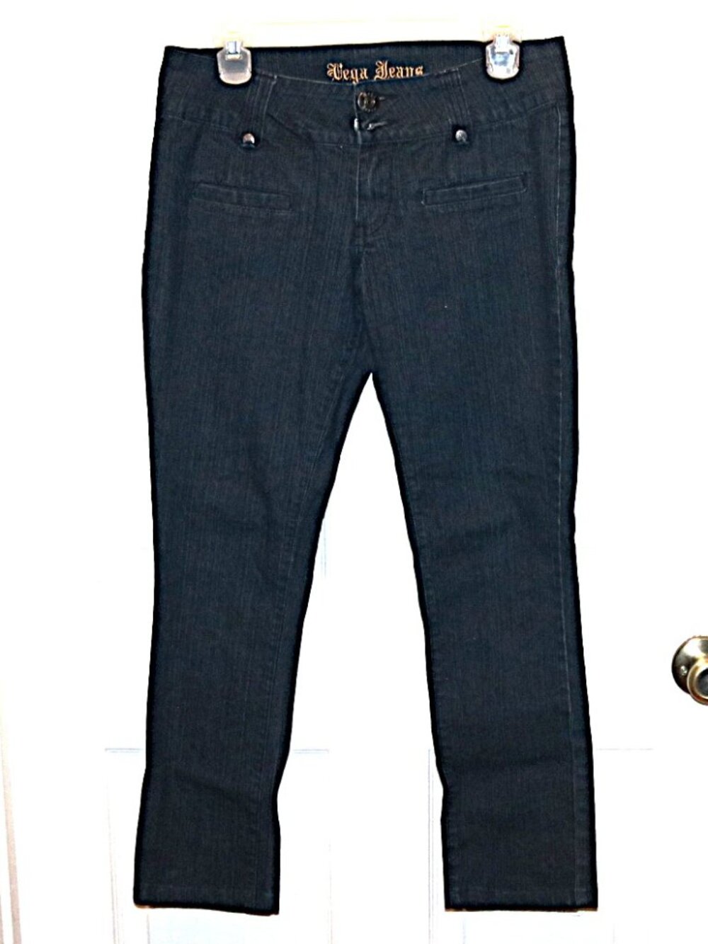 Vega Jeans DARK BLUE DENIM Juniors Sz 7 Mid Rise Skinny Leg Petite or Capris